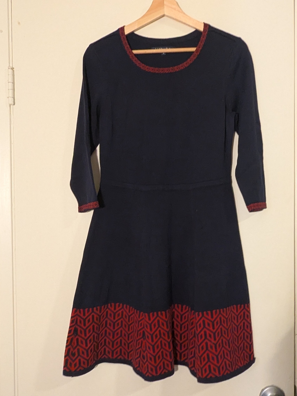 Allen Solly Navy Dress with Red Knit Pattern, M